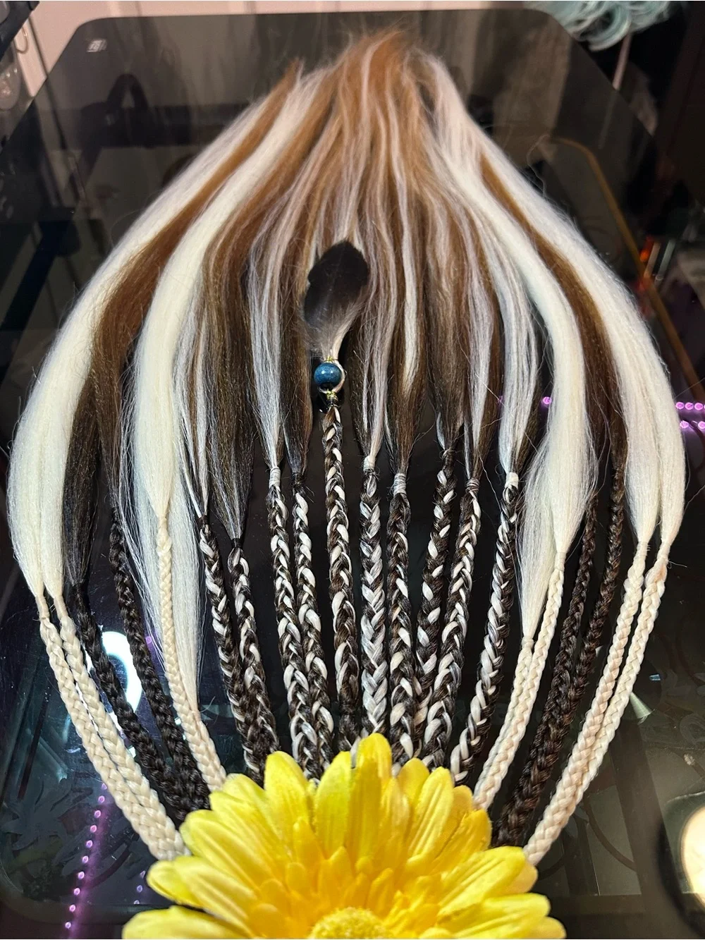 Brown and Platinum Blonde Braided Hair Wraps with Bead Accent